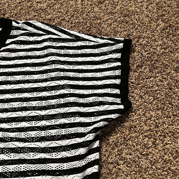 CJ Banks Blue White Striped Pullover V Neck 3/4 Button Short Sleeve Size 3X - Picture 9 of 10